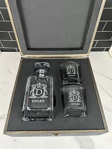 Custom Fire Department Themed Decanter and Rocks Gift Set