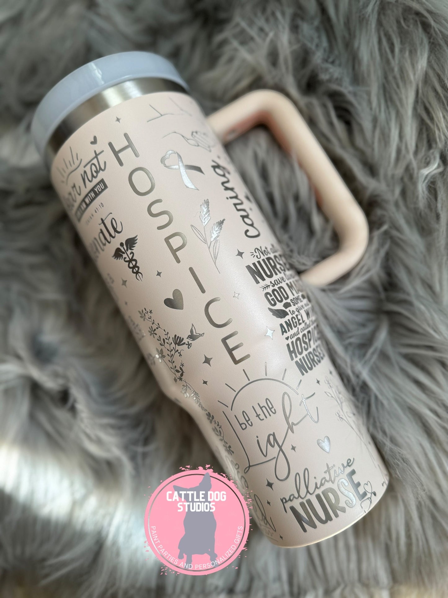 Hospice Nurse 40oz Tumbler | Hospice | Nursing | Faith | In Gods Hands | IPU RN | Heavens Waiting Room Angels - Cattle Dog Studios Laser & Design