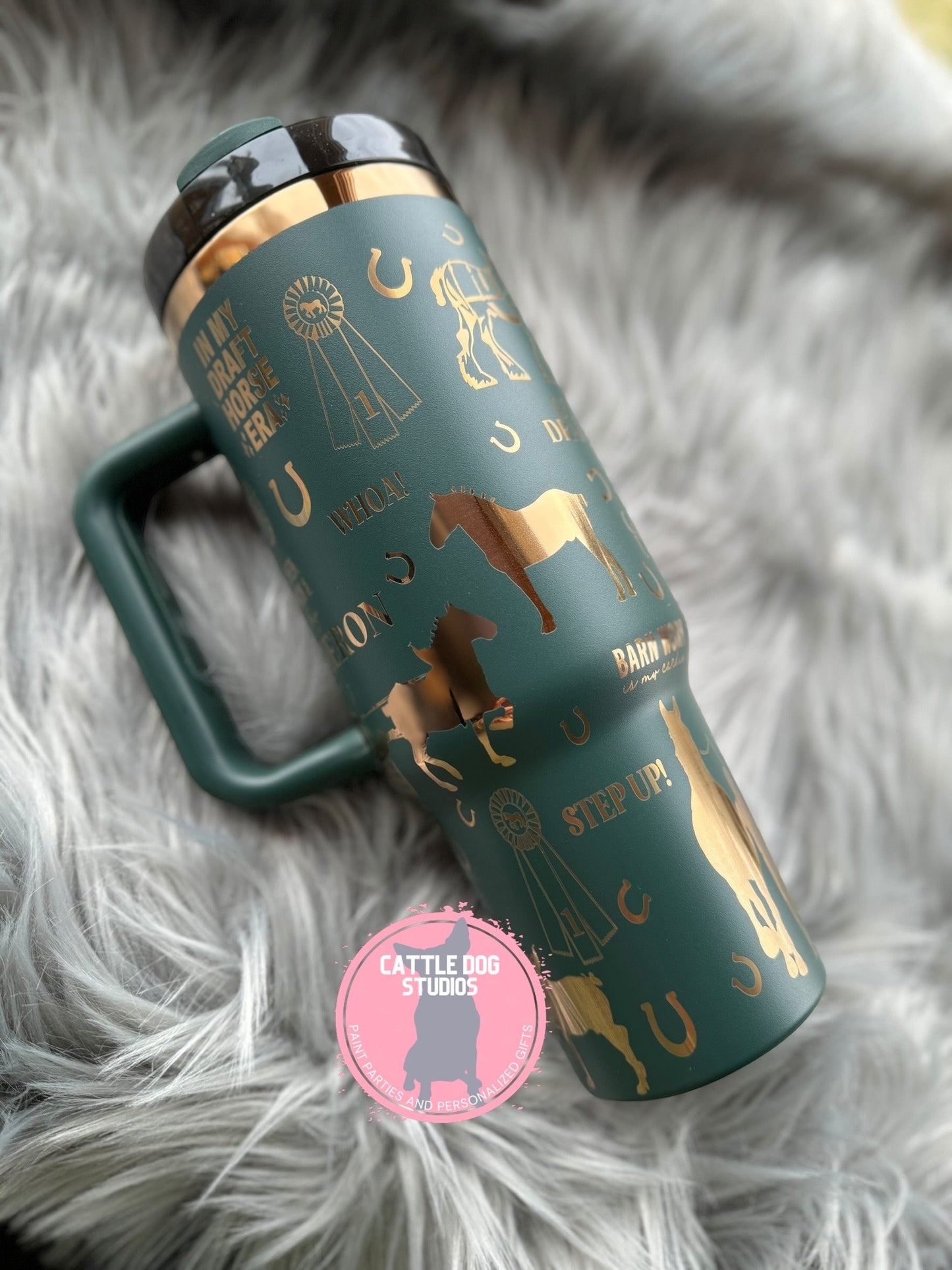 Draft Horse 40oz Tumbler | Belgian Draft Horse | Percheron Draft Horse | Clydesdale Draft Horse | Heavy Horse | Fancy Hitch Horse - Cattle Dog Studios Laser & Design