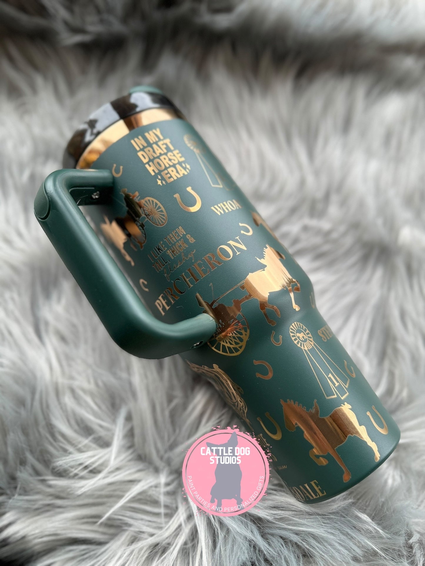 Draft Horse 40oz Tumbler | Belgian Draft Horse | Percheron Draft Horse | Clydesdale Draft Horse | Heavy Horse | Fancy Hitch Horse - Cattle Dog Studios Laser & Design