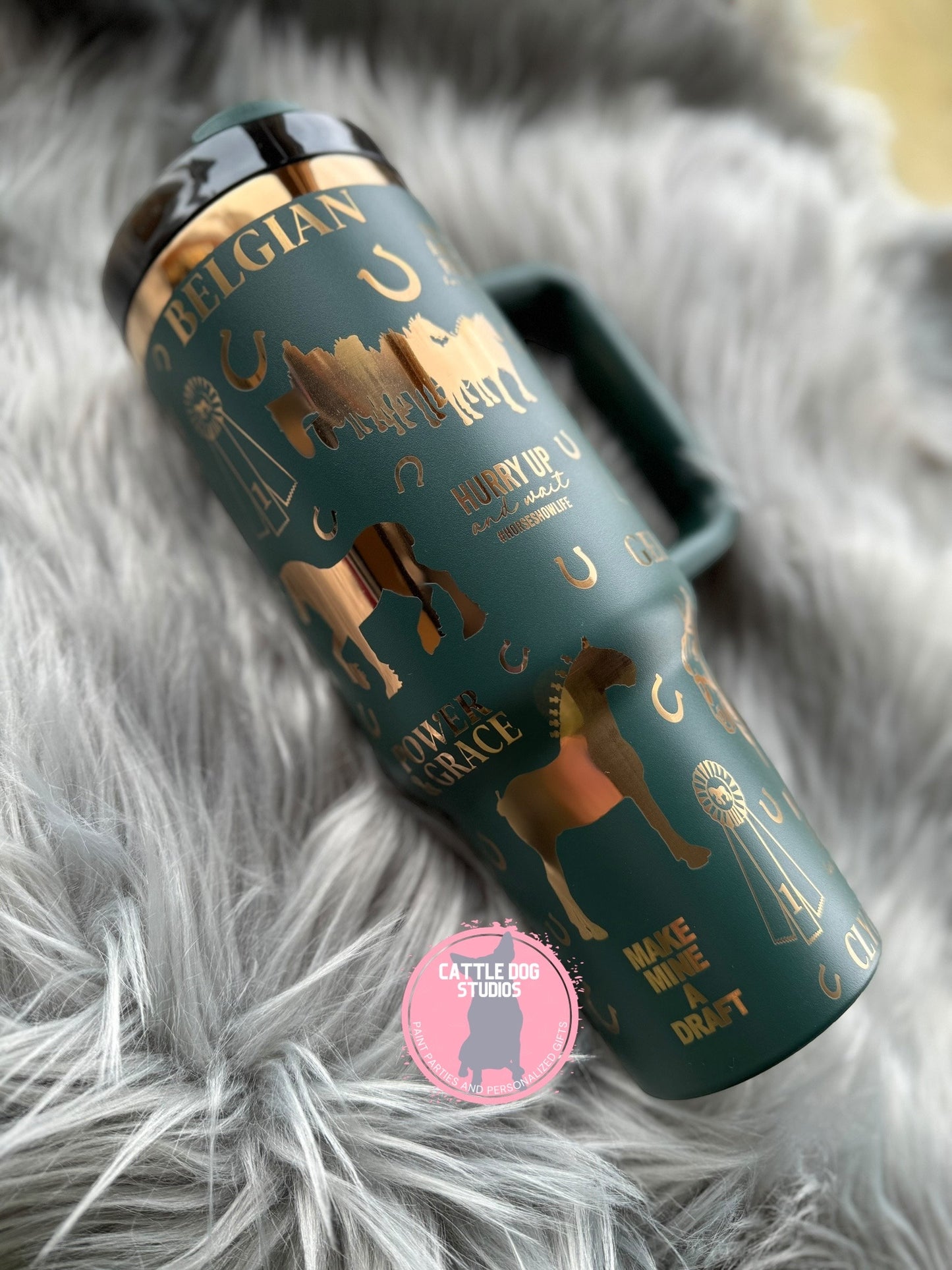 Draft Horse 40oz Tumbler | Belgian Draft Horse | Percheron Draft Horse | Clydesdale Draft Horse | Heavy Horse | Fancy Hitch Horse - Cattle Dog Studios Laser & Design