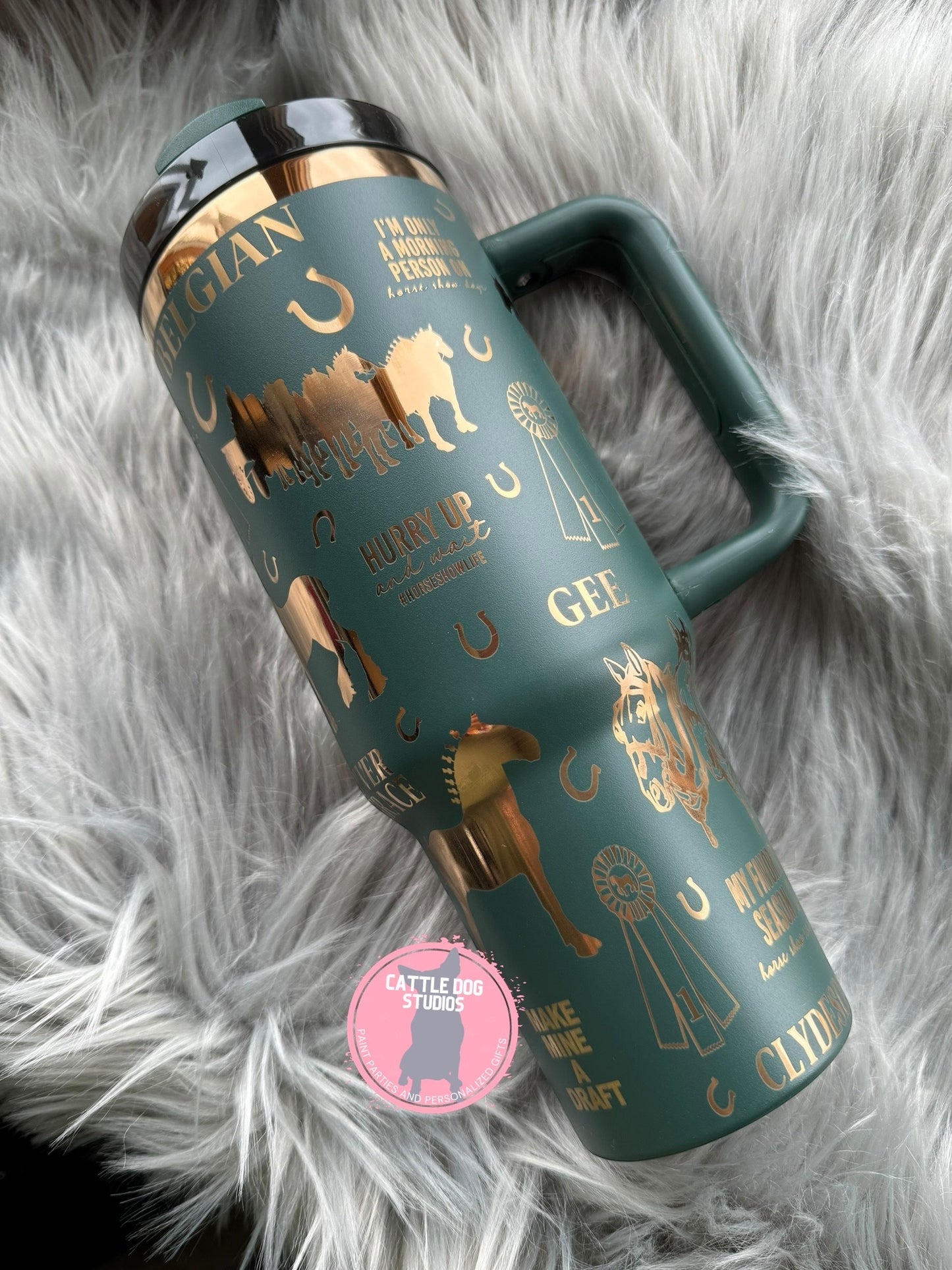 Draft Horse 40oz Tumbler | Belgian Draft Horse | Percheron Draft Horse | Clydesdale Draft Horse | Heavy Horse | Fancy Hitch Horse - Cattle Dog Studios Laser & Design