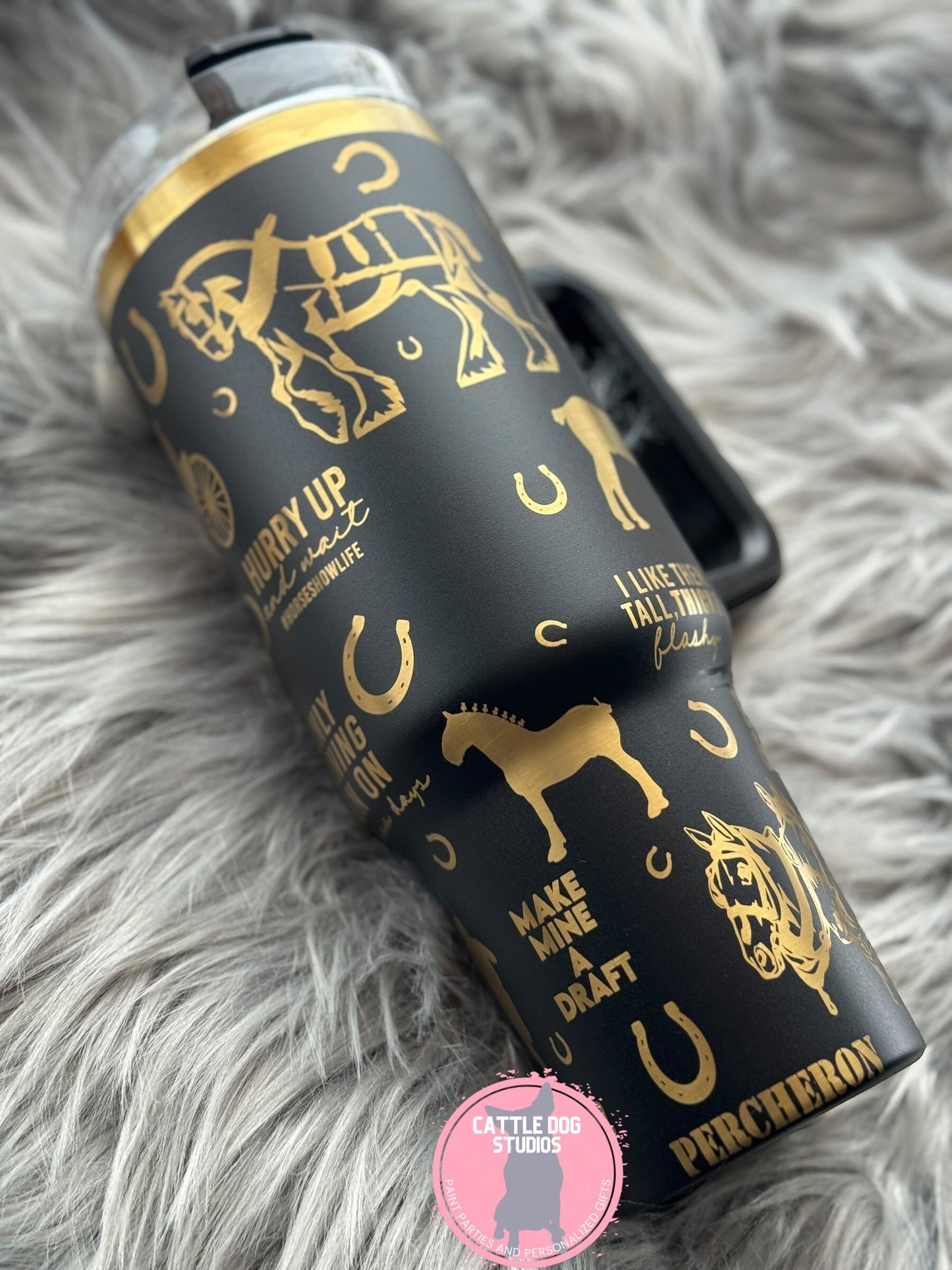 Draft Horse 40oz Tumbler | Belgian Draft Horse | Percheron Draft Horse | Clydesdale Draft Horse | Heavy Horse | Fancy Hitch Horse - Cattle Dog Studios Laser & Design