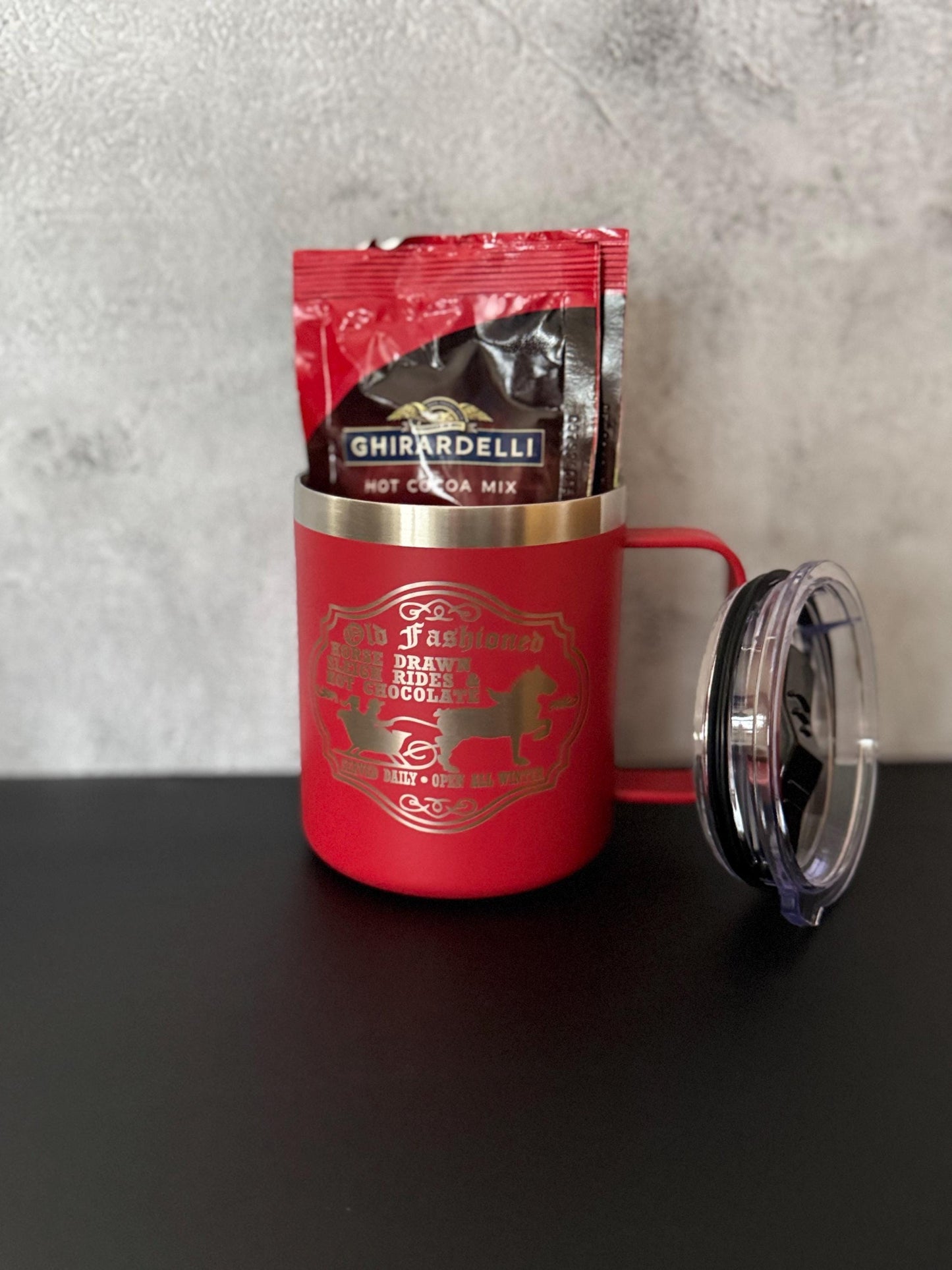Hot Chocolate Mug | Old Fashioned | Sleigh Rides | | Winter | Christmas | Insulated Mug | Tumbler | Engraved Mug - Cattle Dog Studios Laser & Design