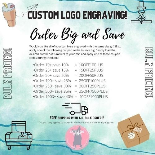 20oz Traditional Tumbler with Custom Logo FULL WRAP design, Corporate Gift, Custom Gift, Closing Gifts, Promotional Items, Custom Tumbler, - Cattle Dog Studios Laser & Design