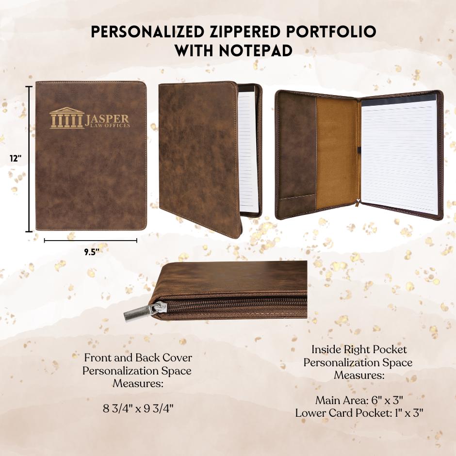 Elegant Personalized Leatherette Zippered Portfolio | Corporate Gift | Business Gift | Realtor | Coach's Gift - Cattle Dog Studios Laser & Design