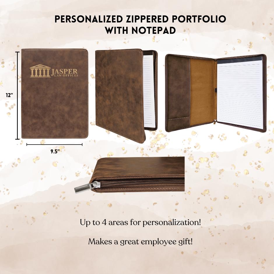 Elegant Personalized Leatherette Zippered Portfolio | Corporate Gift | Business Gift | Realtor | Coach's Gift - Cattle Dog Studios Laser & Design