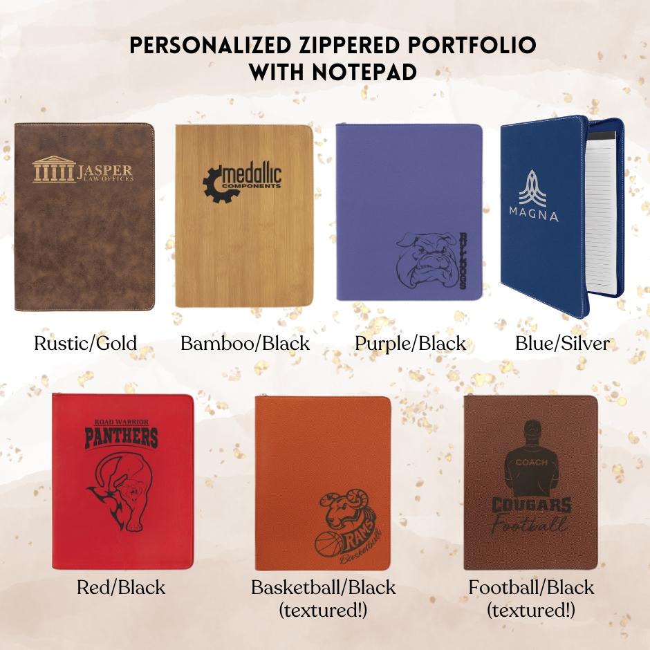 Elegant Personalized Leatherette Zippered Portfolio | Corporate Gift | Business Gift | Realtor | Coach's Gift - Cattle Dog Studios Laser & Design