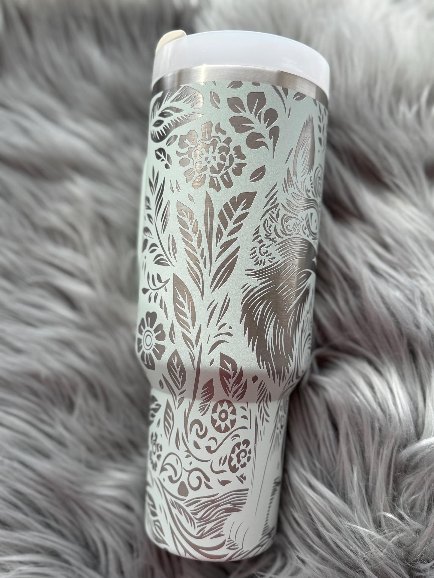 Boho Fox Engraved Tumbler | Floral | Red Fox | Engraved | Engraved Tumbler | Stanley | Brumate | HydroJug | Yeti - Cattle Dog Studios Laser & Design