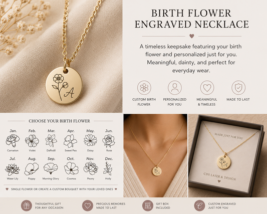 Birth Flower Custom Engraved Necklace
