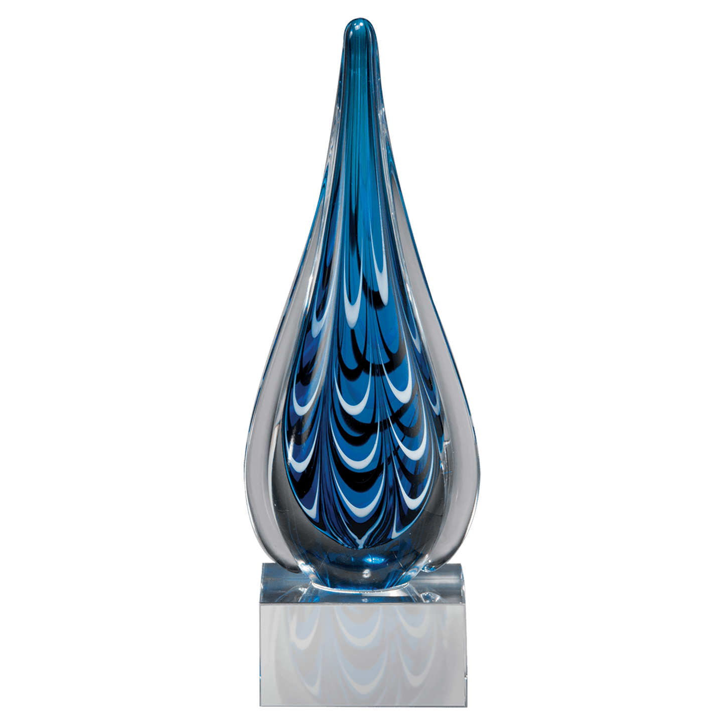10" Blue and Black Teardrop Art Glass Award