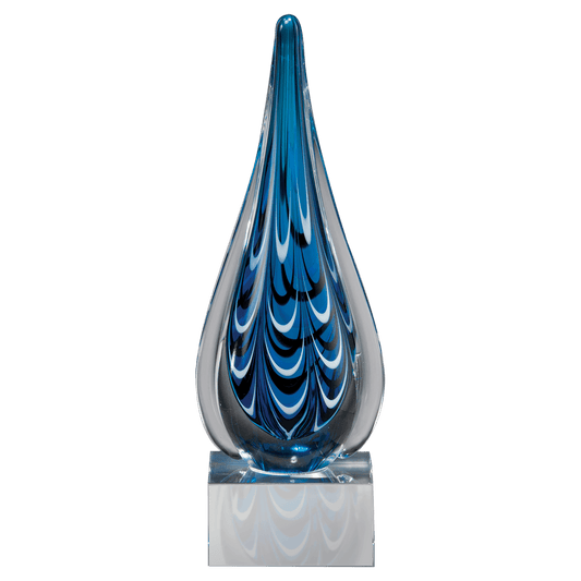 10" Blue and Black Teardrop Art Glass Award