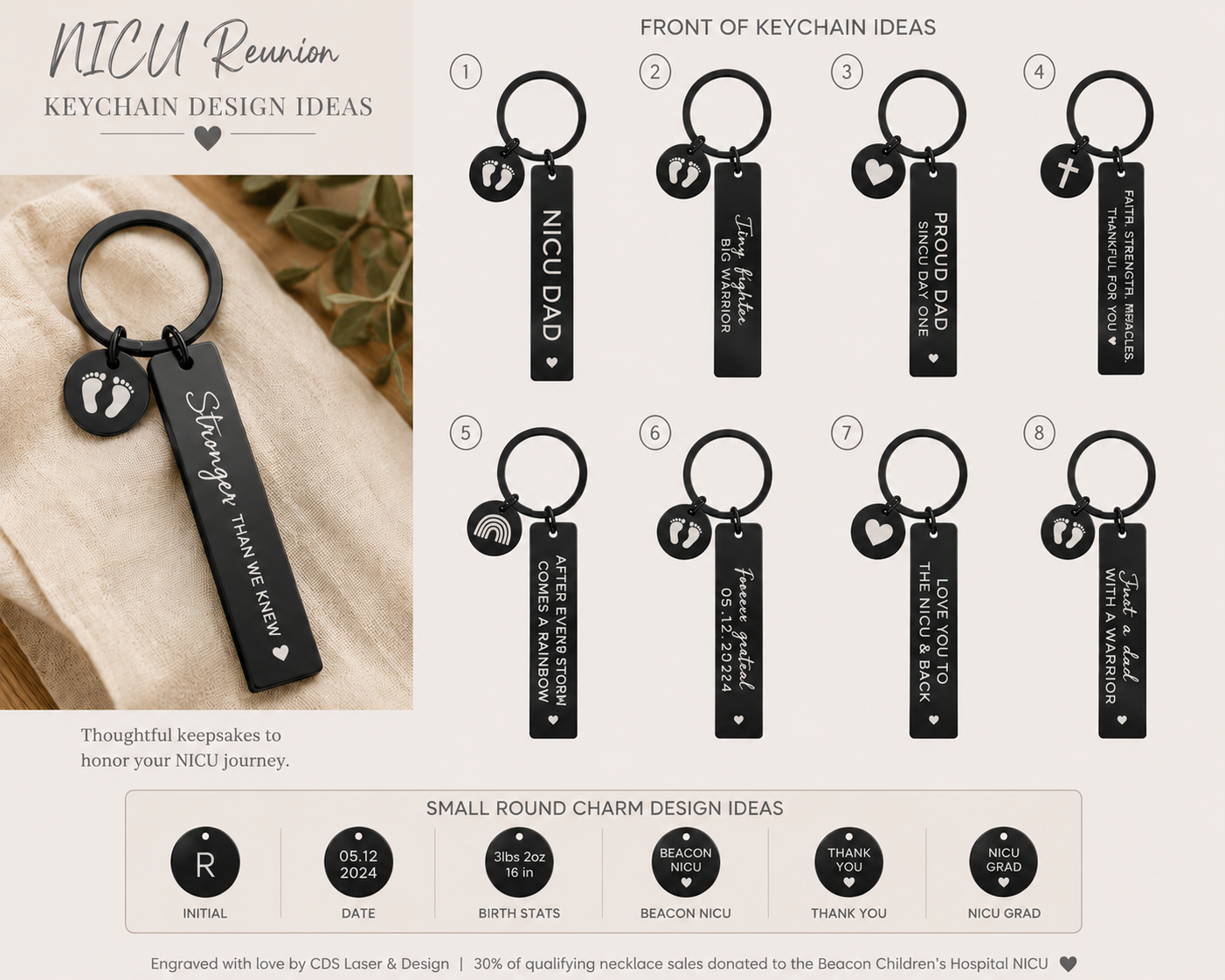 Black Personalized NICU Reunion Keepsake Keychain