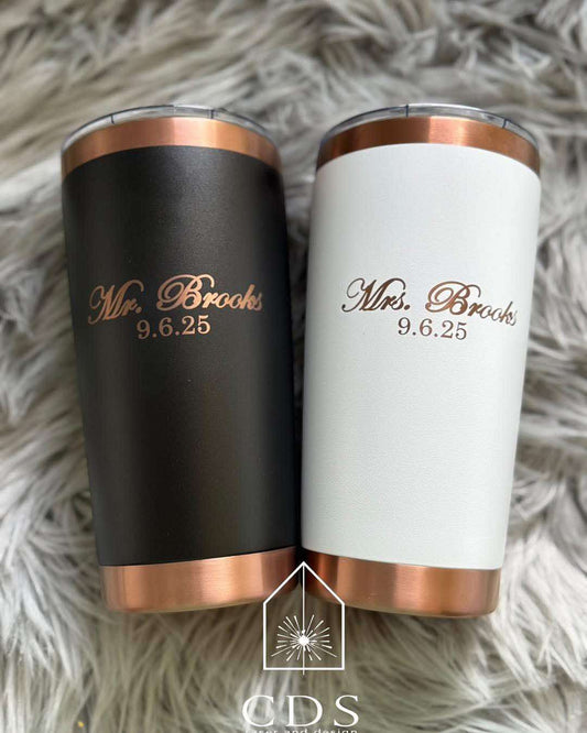 2pc Premium Copper Wedding Tumbler Set - 20oz with Custom Name Engraving