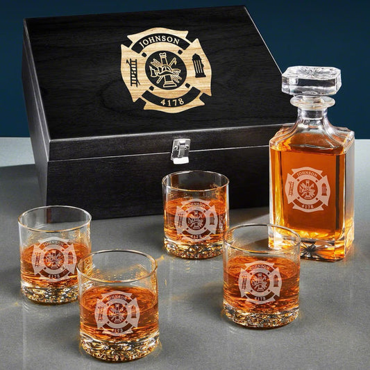 Custom Fire Department Themed Decanter and Rocks Gift Set