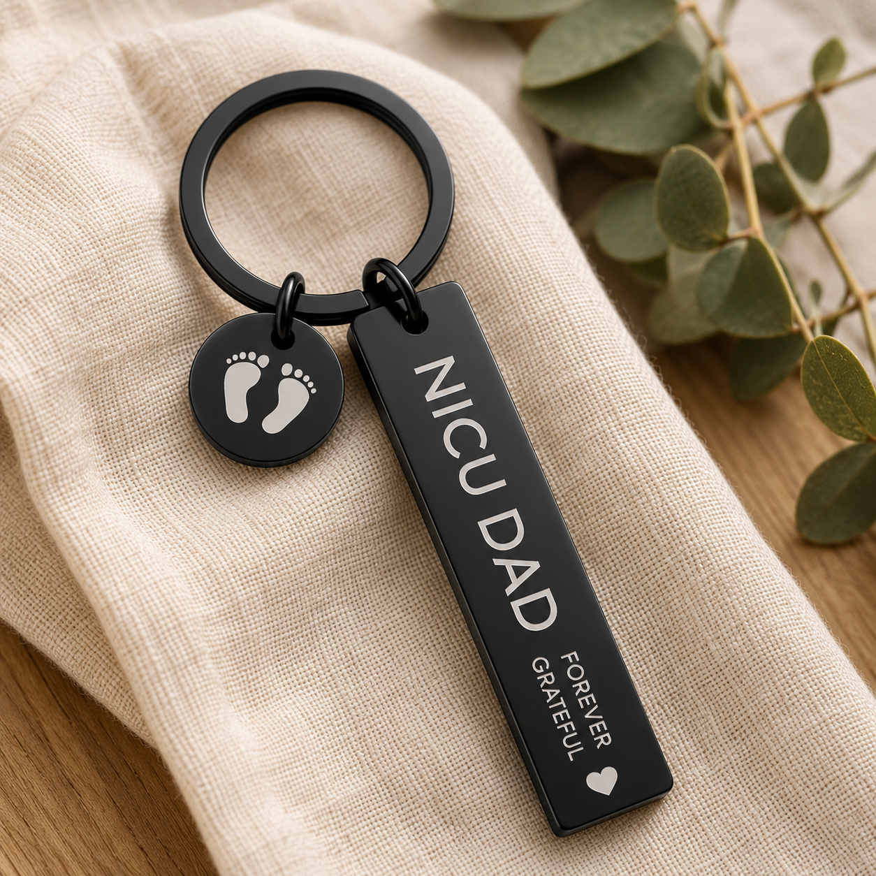 Black Personalized NICU Reunion Keepsake Keychain