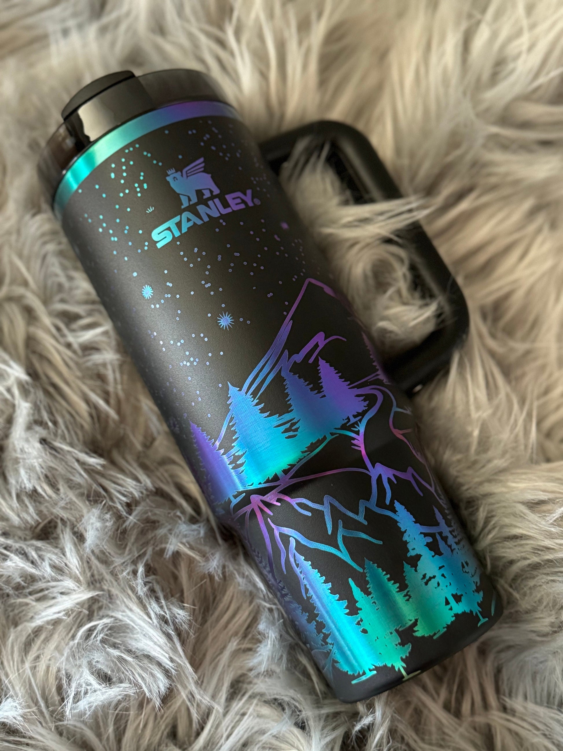 Not All Who Wander Are Lost Tumbler | Stanley | Chroma Engrave | Black Chroma | Travel | Wanderlust | Compass - Cattle Dog Studios Laser & Design