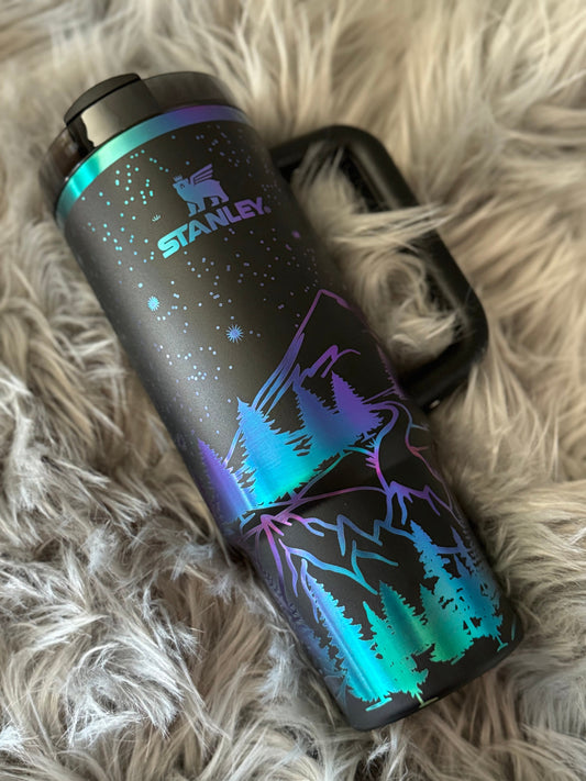 Not All Who Wander Are Lost Tumbler | Stanley | Chroma Engrave | Black Chroma | Travel | Wanderlust | Compass - Cattle Dog Studios Laser & Design