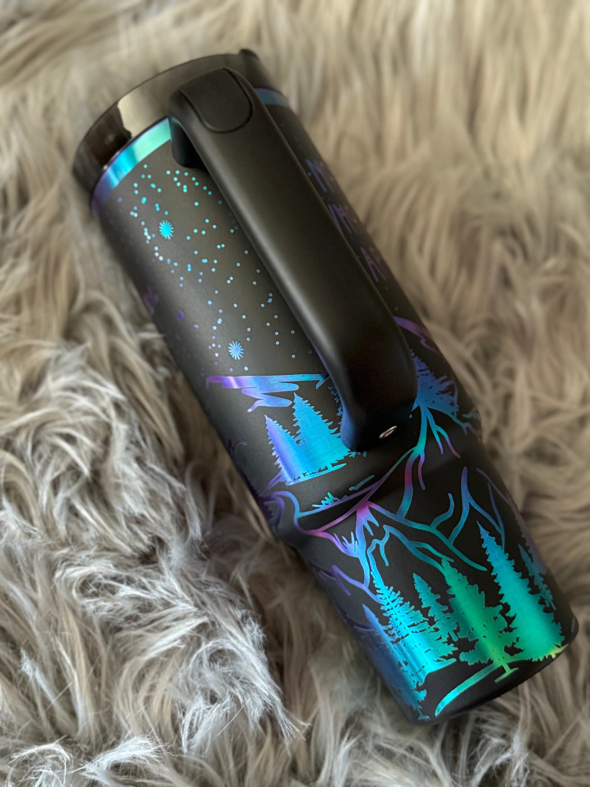 Not All Who Wander Are Lost Tumbler | Stanley | Chroma Engrave | Black Chroma | Travel | Wanderlust | Compass - Cattle Dog Studios Laser & Design