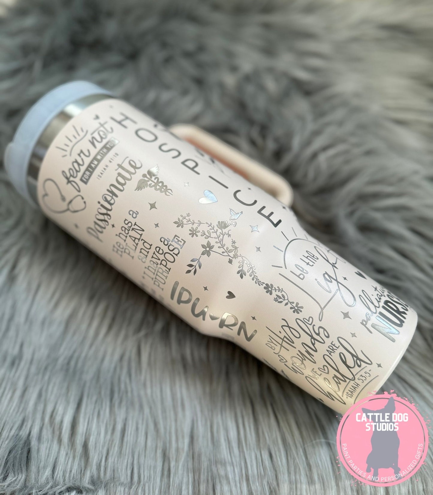 Hospice Nurse 40oz Tumbler | Hospice | Nursing | Faith | In Gods Hands | IPU RN | Heavens Waiting Room Angels - Cattle Dog Studios Laser & Design