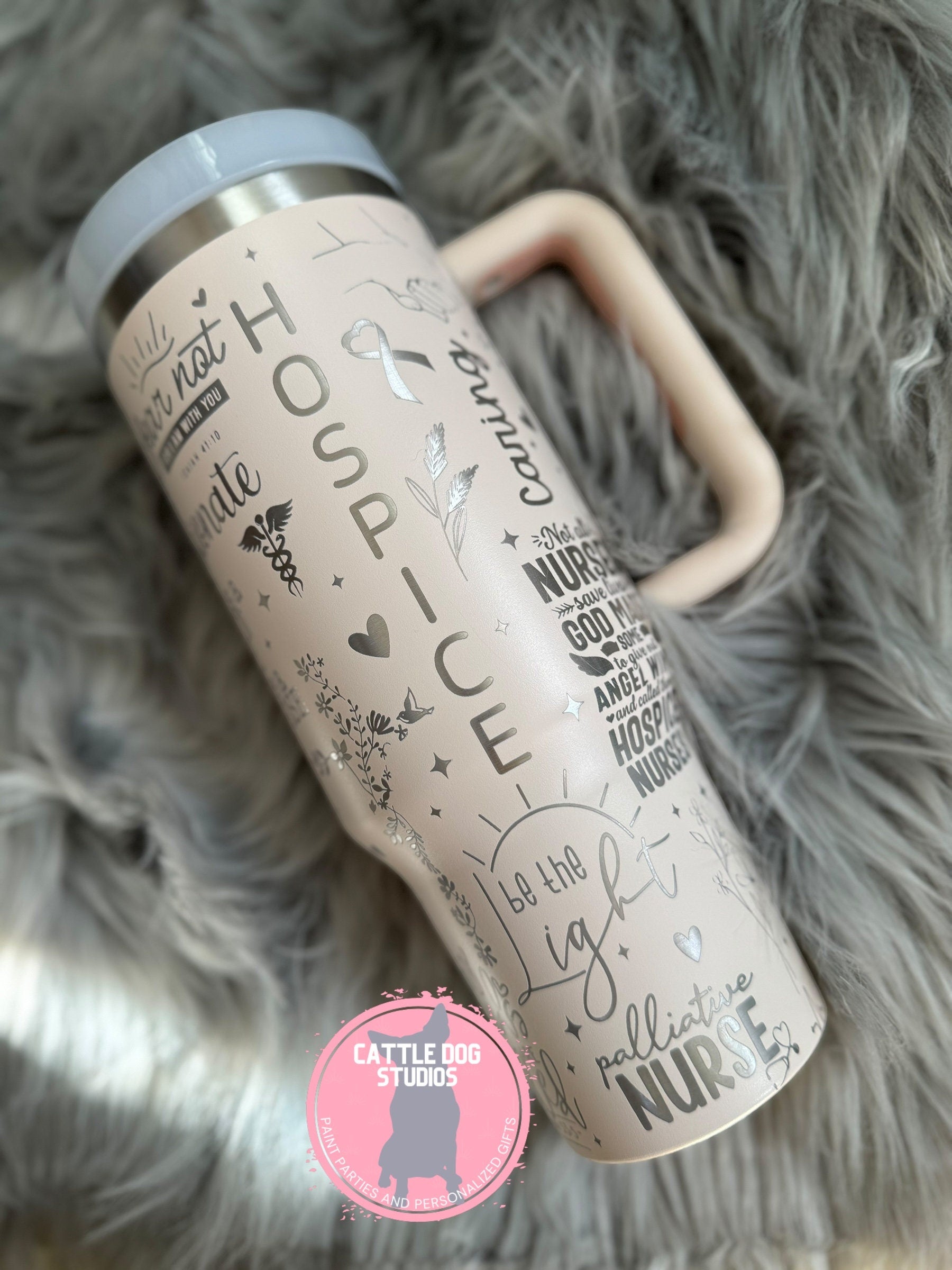 Hospice Nurse 40oz Tumbler | Hospice | Nursing | Faith | In Gods Hands | IPU RN | Heavens Waiting Room Angels - Cattle Dog Studios Laser & Design