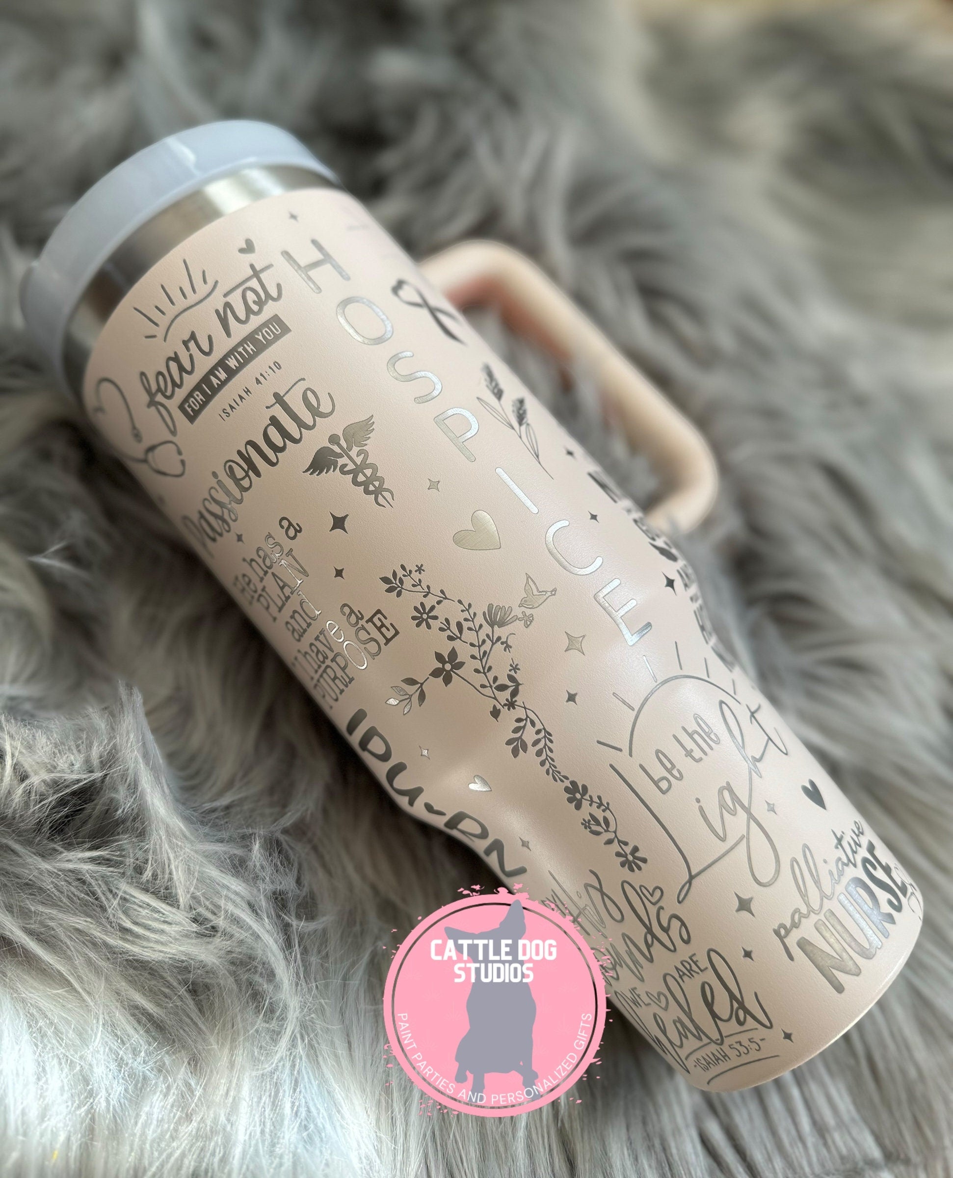 Hospice Nurse 40oz Tumbler | Hospice | Nursing | Faith | In Gods Hands | IPU RN | Heavens Waiting Room Angels - Cattle Dog Studios Laser & Design