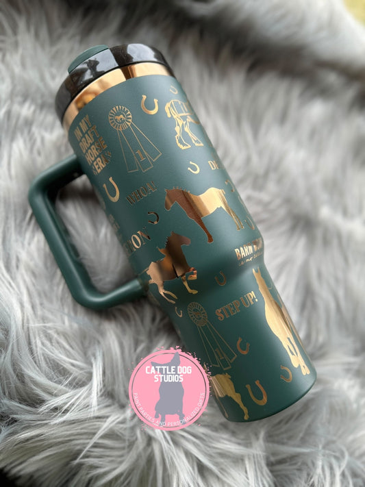 Draft Horse 40oz Tumbler | Belgian Draft Horse | Percheron Draft Horse | Clydesdale Draft Horse | Heavy Horse | Fancy Hitch Horse - Cattle Dog Studios Laser & Design