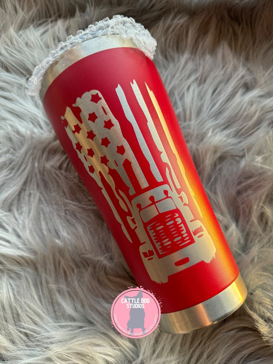 30oz Trucker USA Tumbler | Blue Collar | Semi Driver | USA | Novelty | Gifts for him | Fathers Day | Birthday - Cattle Dog Studios Laser & Design