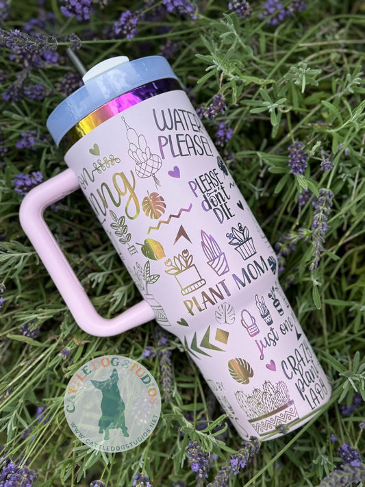 40oz Plant Mom Tumbler Quencher | Plant Mom Aesthetic | Love Plants | Succulents | Exotic Plants - Cattle Dog Studios Laser & Design