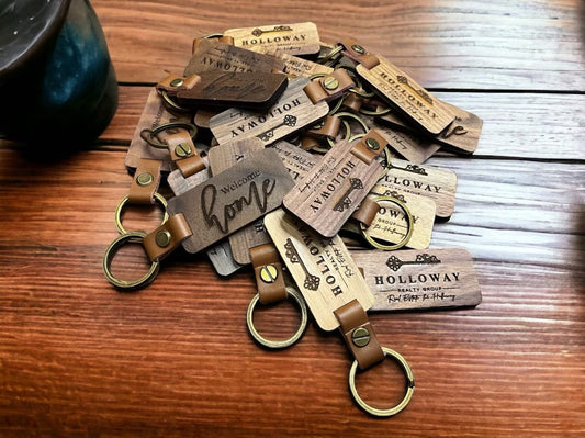 Custom Engraved Wood Keychain | Promotional Gift | Corporate | Realtor Gift | Closing Gift - Cattle Dog Studios Laser & Design