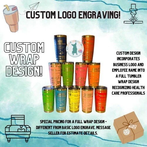 20oz Traditional Tumbler with Custom Logo FULL WRAP design, Corporate Gift, Custom Gift, Closing Gifts, Promotional Items, Custom Tumbler, - Cattle Dog Studios Laser & Design