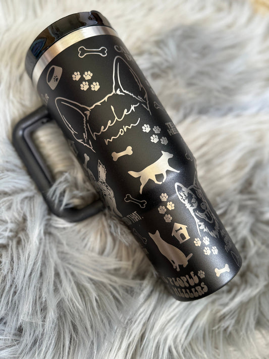 Heeler Mom 40oz Tumbler | Cattle dog | Blue Heeler| Red Heeler | Texas Heeler | Dog Mom - Cattle Dog Studios Laser & Design