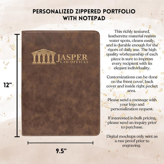 Elegant Personalized Leatherette Zippered Portfolio | Corporate Gift | Business Gift | Realtor | Coach's Gift - Cattle Dog Studios Laser & Design
