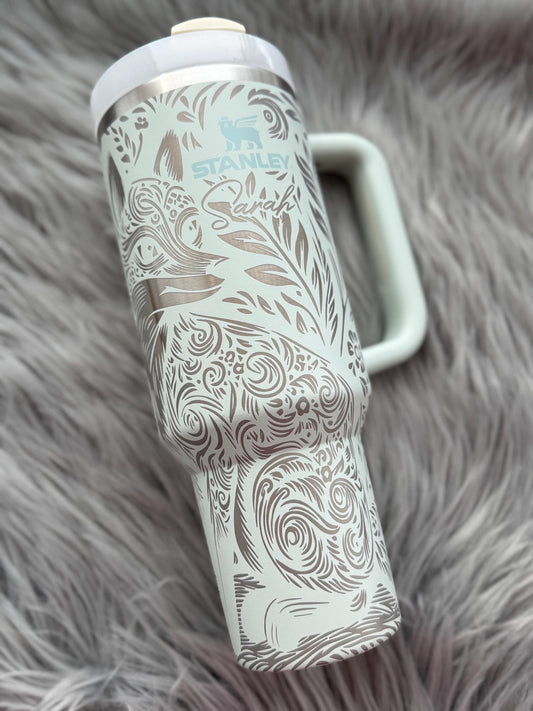 Boho Fox Engraved Tumbler | Floral | Red Fox | Engraved | Engraved Tumbler | Stanley | Brumate | HydroJug | Yeti - Cattle Dog Studios Laser & Design