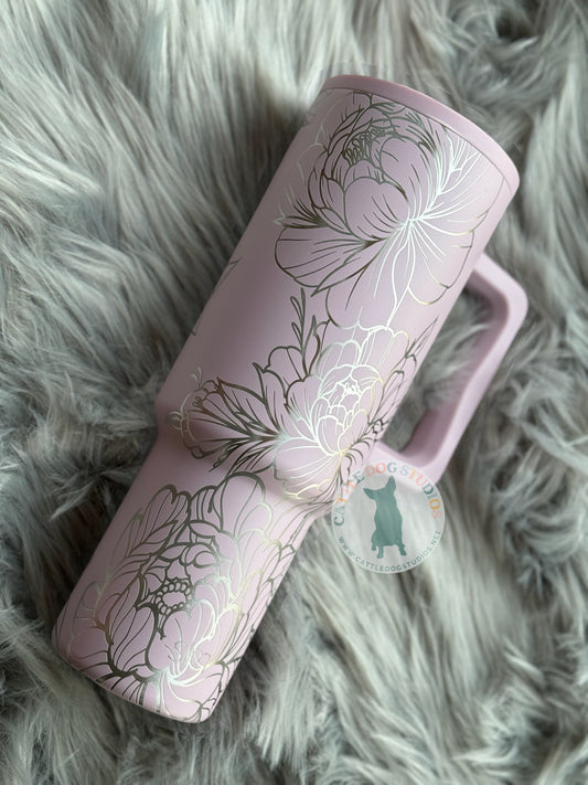 40oz Peony Tumbler in soft lavender - Cattle Dog Studios