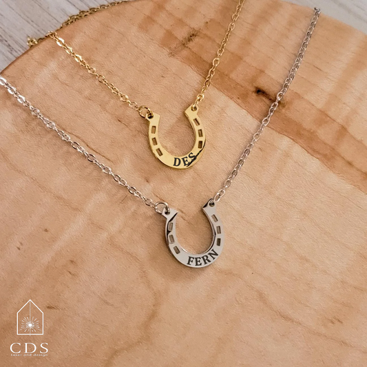 SILVER Custom Engraved Horseshoe Necklace