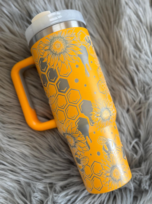 40oz Honey Bee and Sunflower Engraved Tumbler - CDS Laser & Design