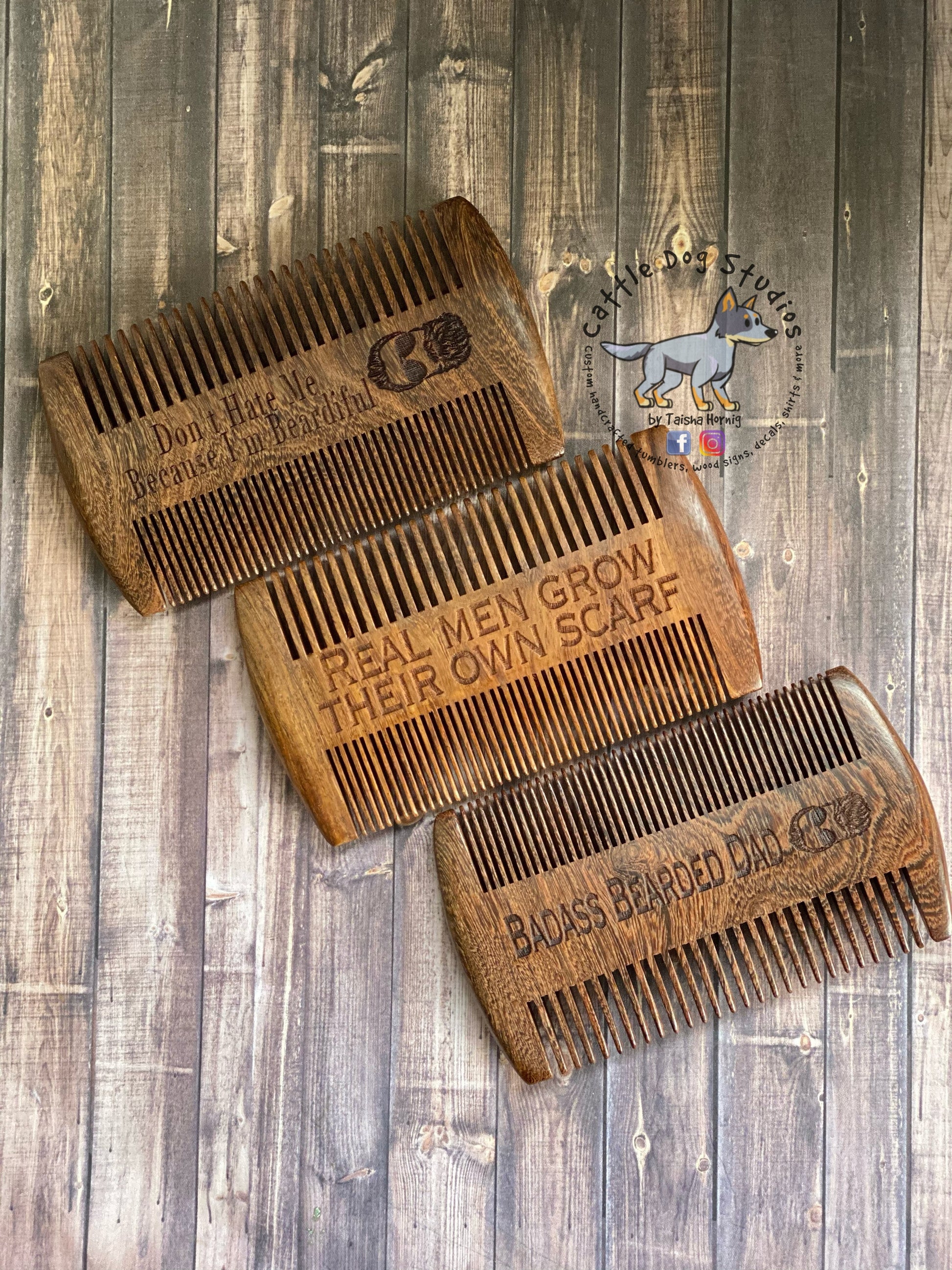 Engraved Sandalwood Beard Comb - Cattle Dog Studios