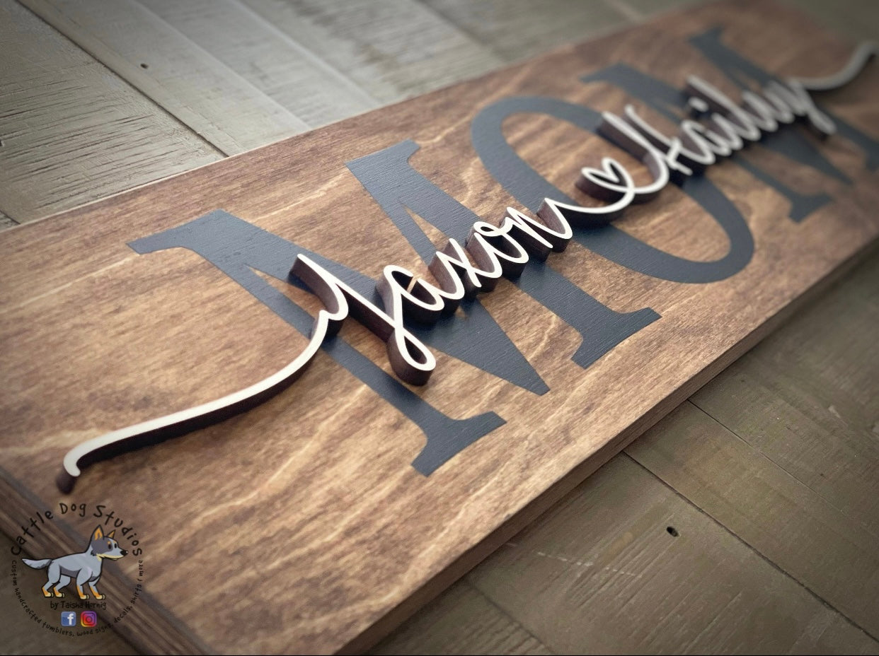 Mom/Dad Mother’s Day Father’s Day birthday gift customizes sign with names - Cattle Dog Studios